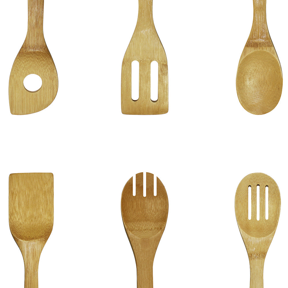 Eco-Friendly Bamboo Cooking Utensil Set - 6 Piece Kitchen Essentials for Sustainable Cooking 