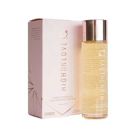 HighOnLove Massage Oil – Strawberry & Champagne Sensual Body Oil with Hemp Seed | Natural Romance Oil