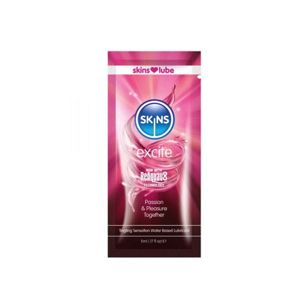 Skins Excite Tingling Water-Based Lubricant – 5ml Travel Size Lube for Couples, Condom Safe
