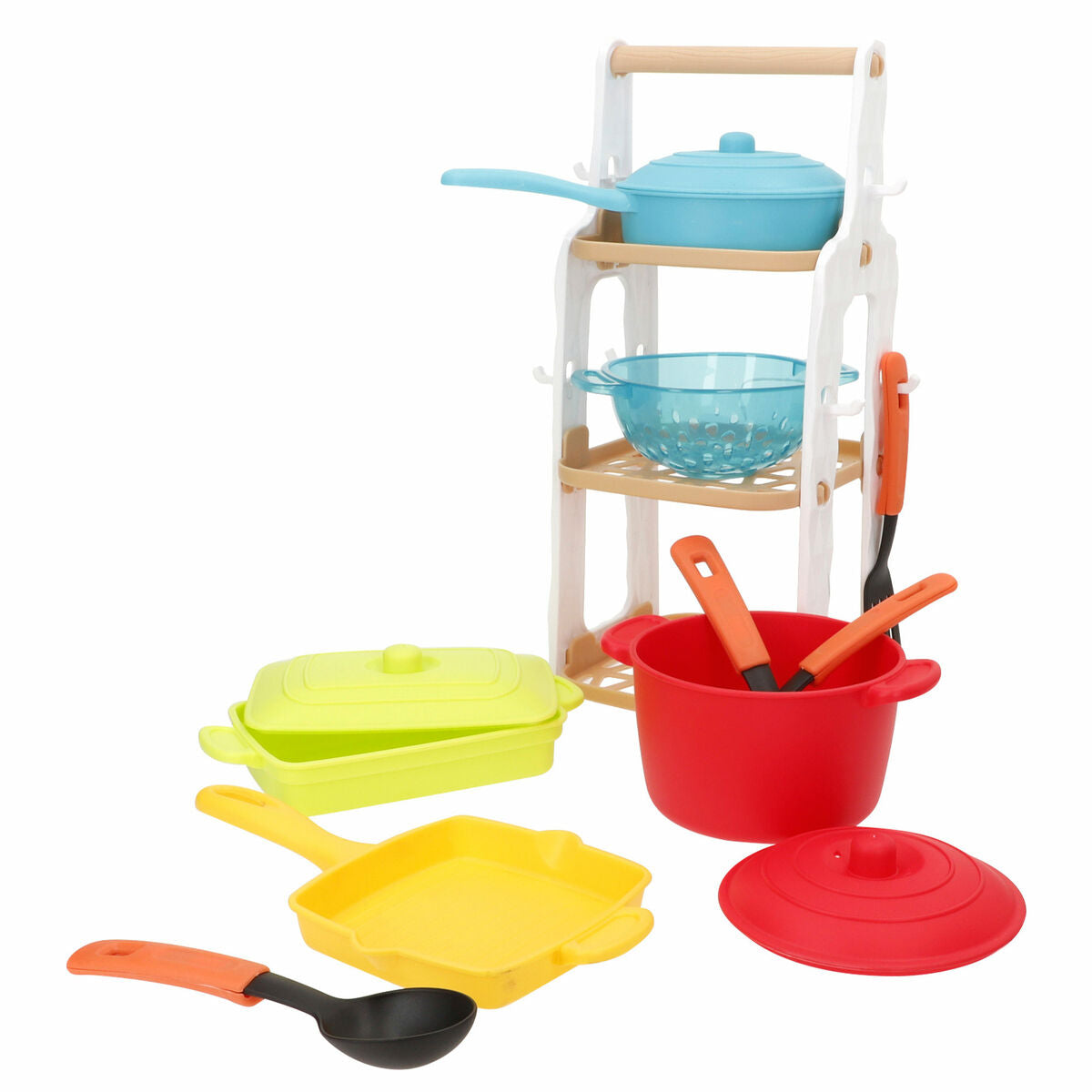 PlayGo Multicolour 13-Piece Plastic Toy Kitchen Organizer Rack for Toddlers (2-Pack) 