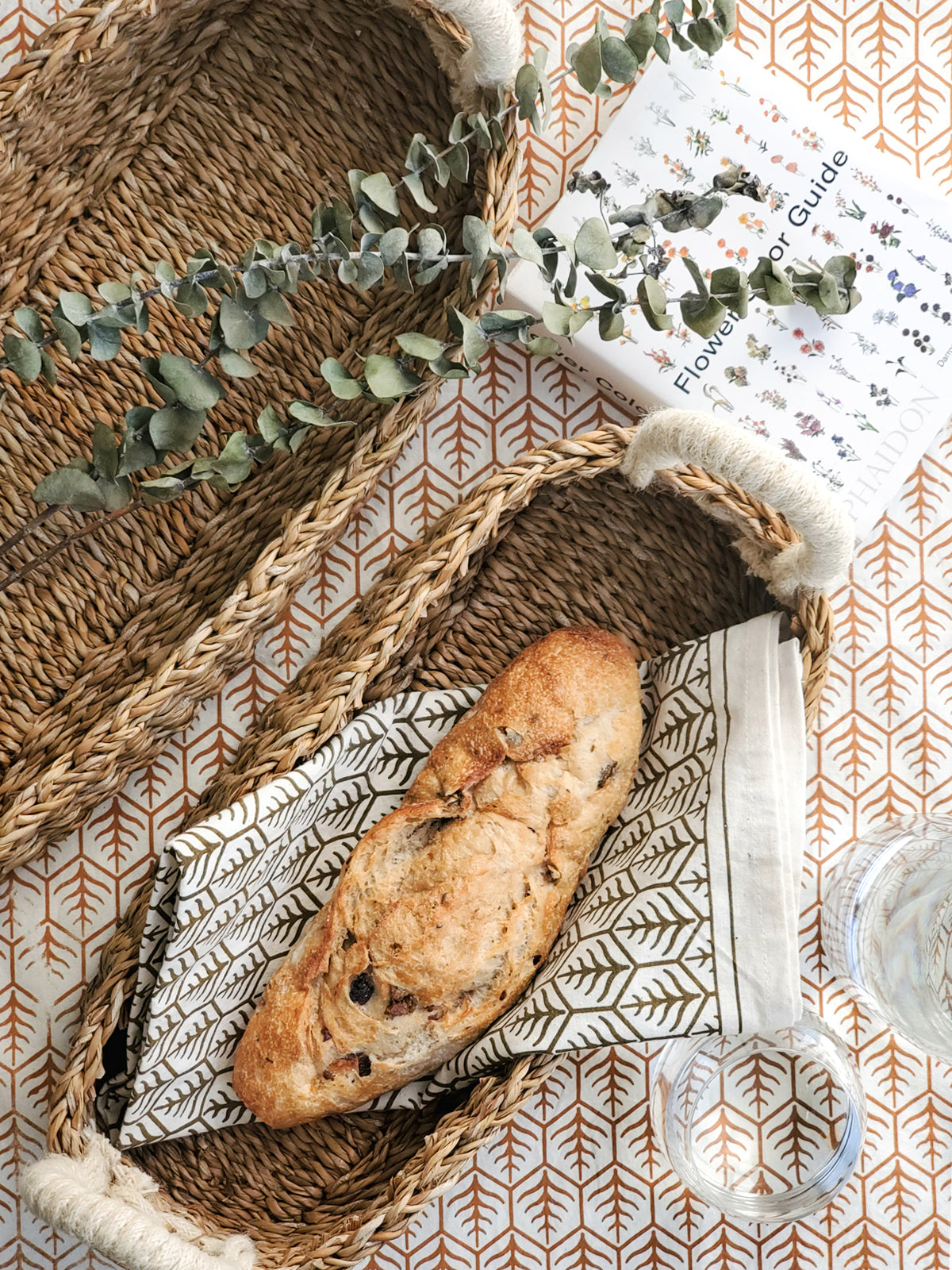 Handwoven Seagrass Bread & Utility Basket with White Jute Handle - Artisan Crafted in Bangladesh