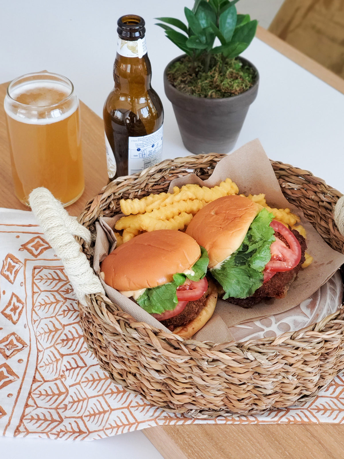 Terracotta Owl Bread Warmer & Handwoven Seagrass Basket Set