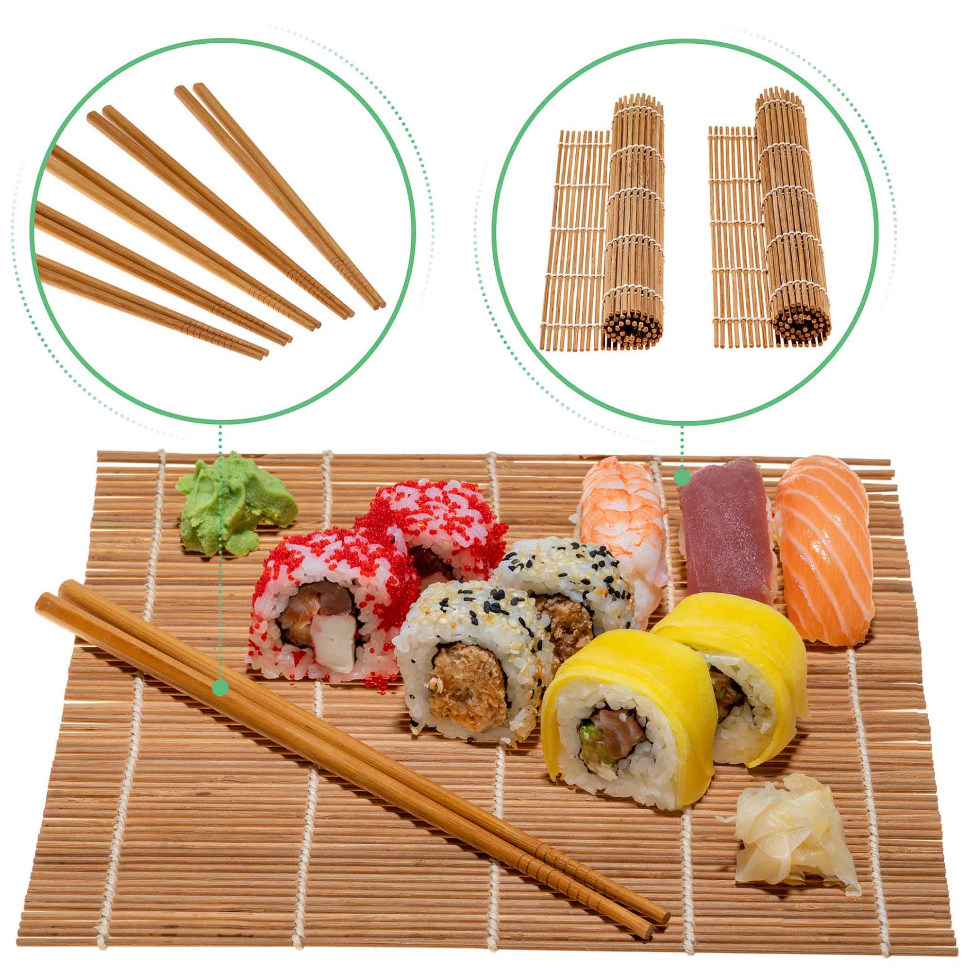 Complete Bamboo Sushi Making Kit for Beginners & Pros - Includes 2 Carbonized Sushi Mats, 5 Reusable Bamboo Chopsticks, Rice Paddle & Spreader - Eco-Friendly and Plastic-Free Sushi Set