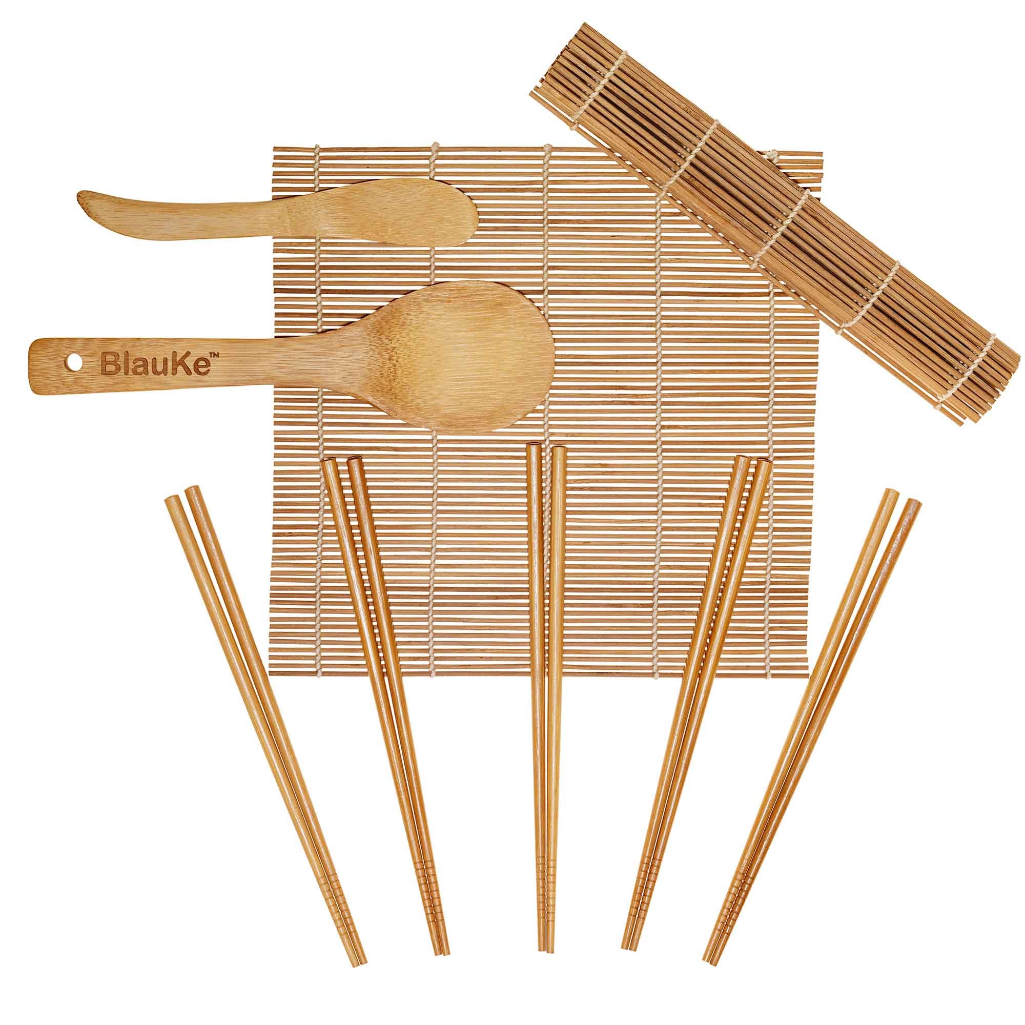 Complete Bamboo Sushi Making Kit for Beginners & Pros - Includes 2 Carbonized Sushi Mats, 5 Reusable Bamboo Chopsticks, Rice Paddle & Spreader - Eco-Friendly and Plastic-Free Sushi Set