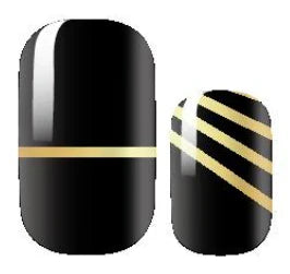 Black Gold Nail Stickers – Elegant Black and Metallic Gold Striped Nail Wraps (16-Piece Set)