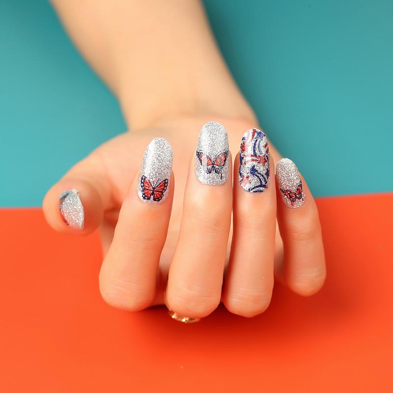 Red White & Butterfly Nail Polish Stickers – Patriotic Butterfly Nail Art, Long-Lasting Non-Toxic (16-Piece Set)