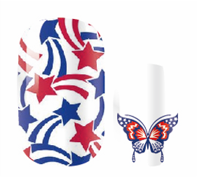 Red White & Butterfly Nail Polish Stickers – Patriotic Butterfly Nail Art, Long-Lasting Non-Toxic (16-Piece Set)