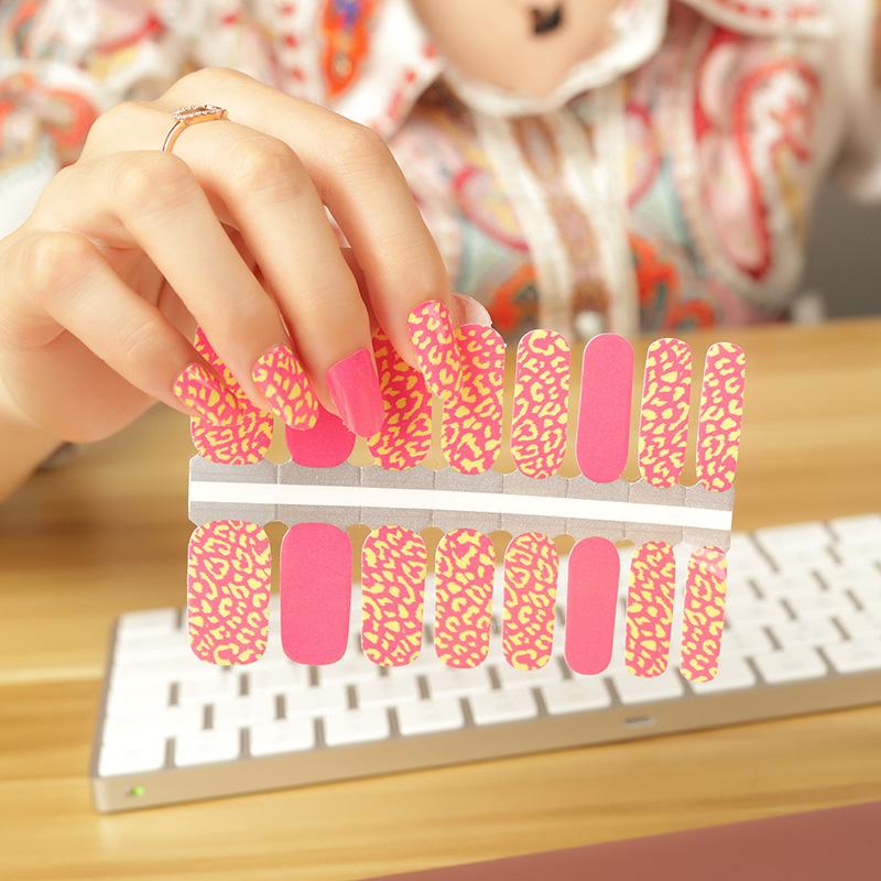 Orange Pink Nail Polish Stickers – Vibrant Non-Toxic Nail Wraps for Long-Lasting Manicure (16-Piece Set)