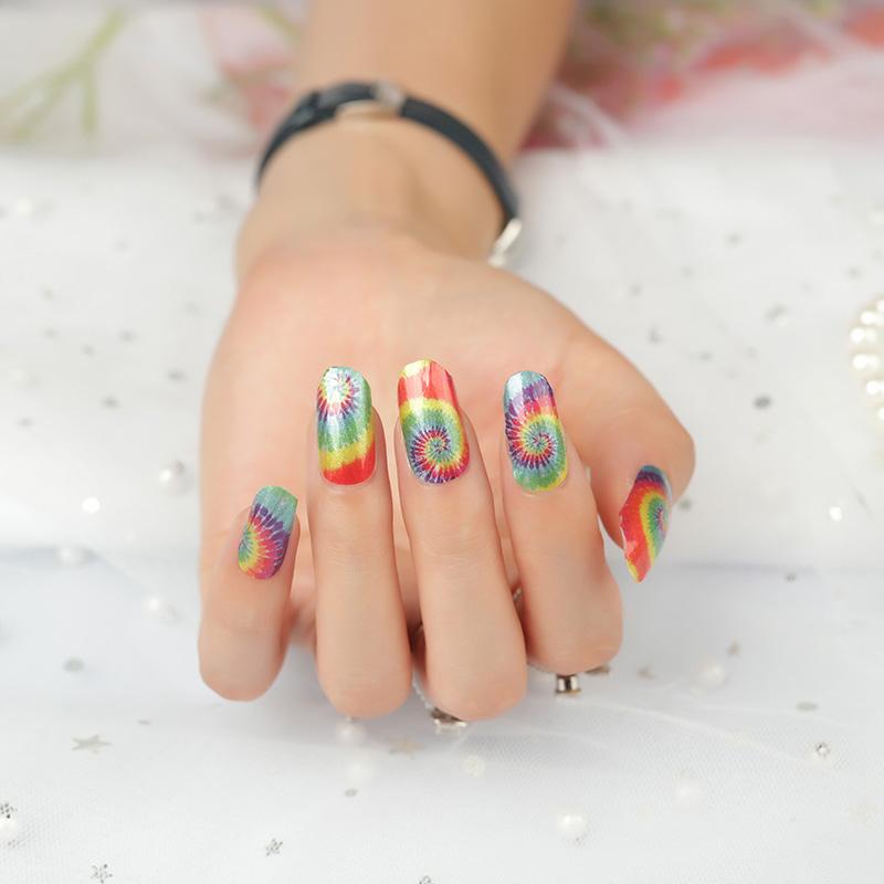 Tie Dye Nail Stickers – Colorful Rainbow Nail Wraps, Long-Lasting Non-Toxic Nail Art (16-Piece Set)