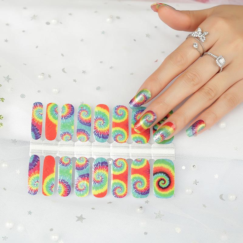 Tie Dye Nail Stickers – Colorful Rainbow Nail Wraps, Long-Lasting Non-Toxic Nail Art (16-Piece Set)