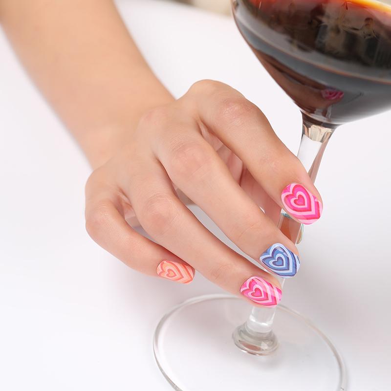 Candy Valentine Nail Stickers – Cute Heart Nail Wraps, Long-Lasting Non-Toxic Manicure (16-Piece Set)
