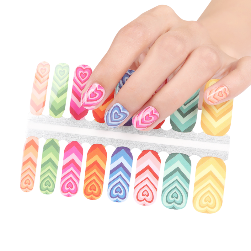 Candy Valentine Nail Stickers – Cute Heart Nail Wraps, Long-Lasting Non-Toxic Manicure (16-Piece Set)