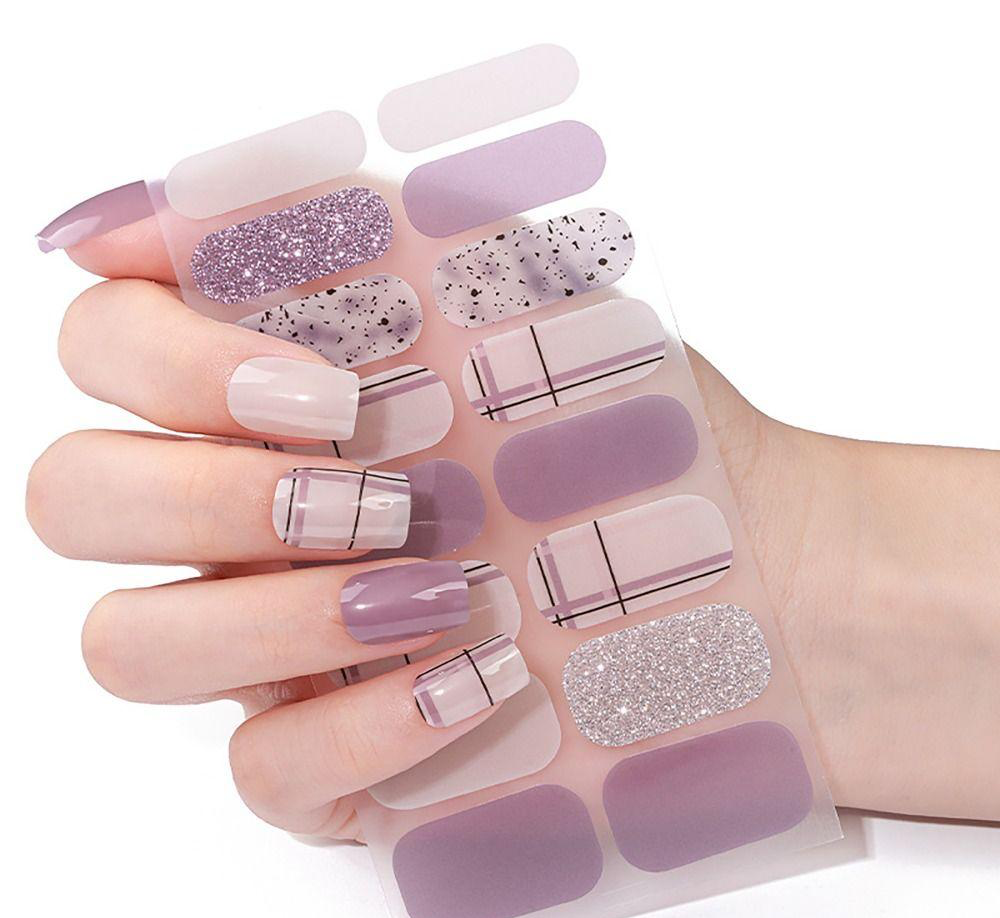 Lavender Glitter Gel Nail Stickers – 16-Piece Gel Polish Wraps, Long-Lasting Non-Toxic Manicure