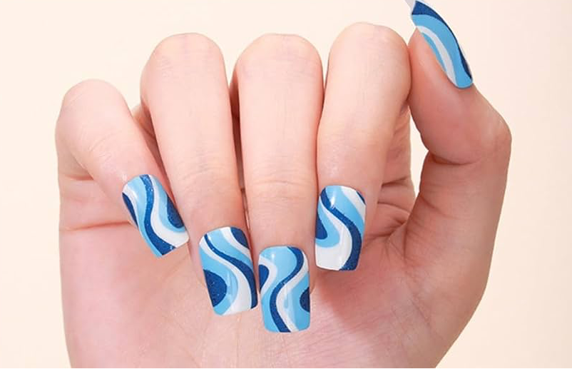 Blue Jazz Gel Nail Stickers – Abstract Wave Gel Nail Wraps (16-Piece Set)
