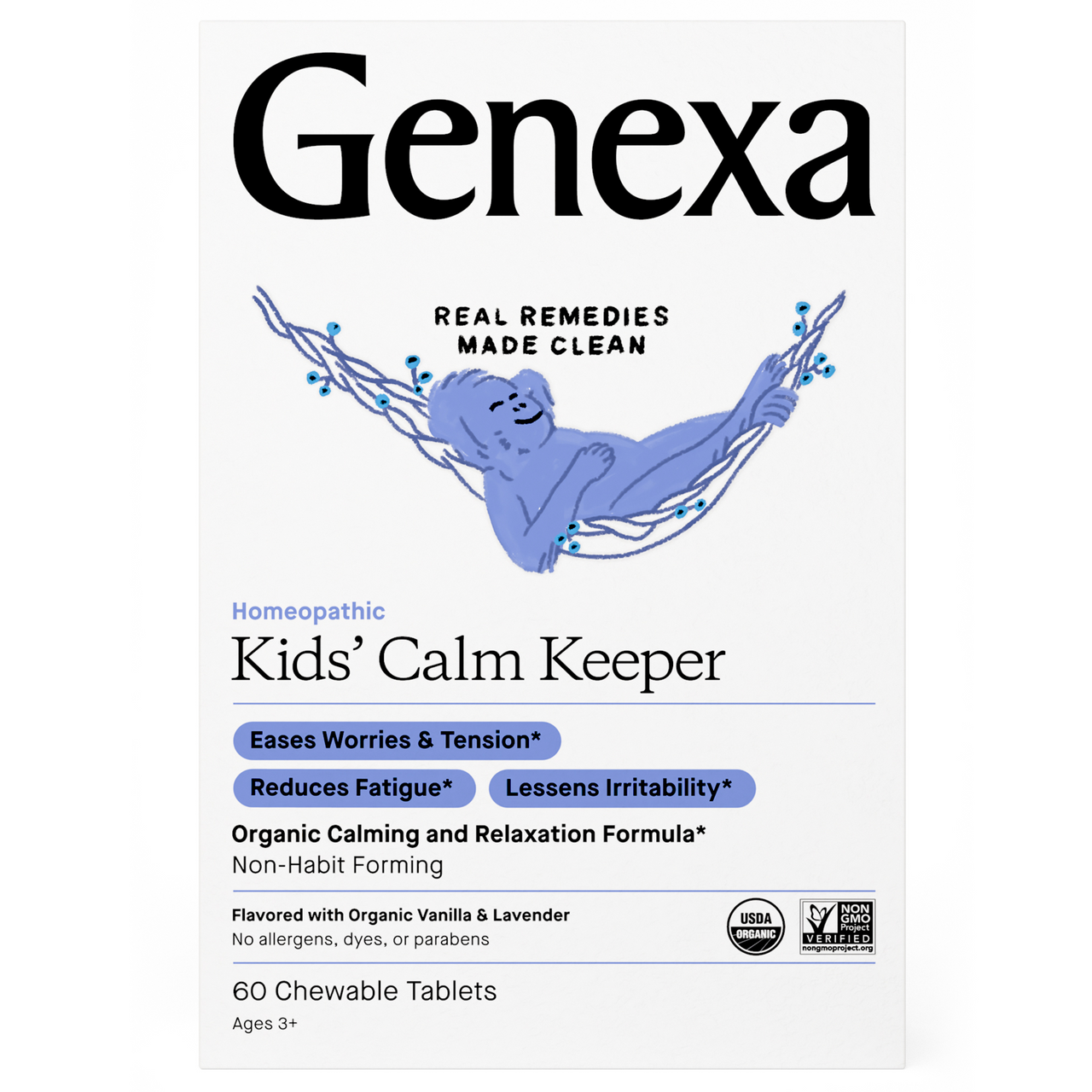 Genexa Kids’ Calm Keeper – Organic Chewable Tablets for Relaxation & Focus (60 Count)