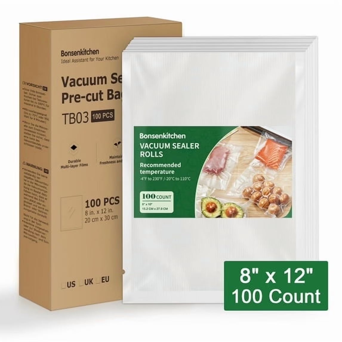 Bonsenkitchen Vacuum Sealer Bags, BPA Free Freezer Bags, 6" X 10" X 100 Count