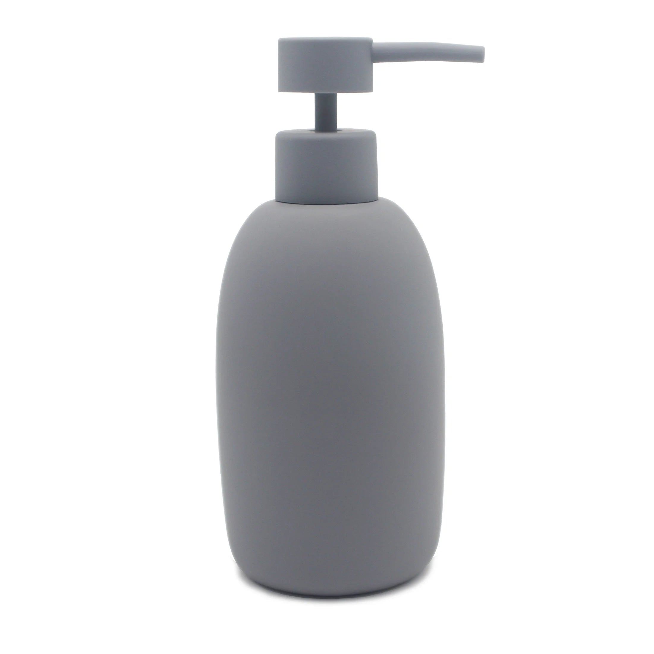 Mainstays Ceramic Stoneware Bath Accessories 3-Piece Set, Grey – Soap Pump Dispenser, Tumbler, and Accessory Tray