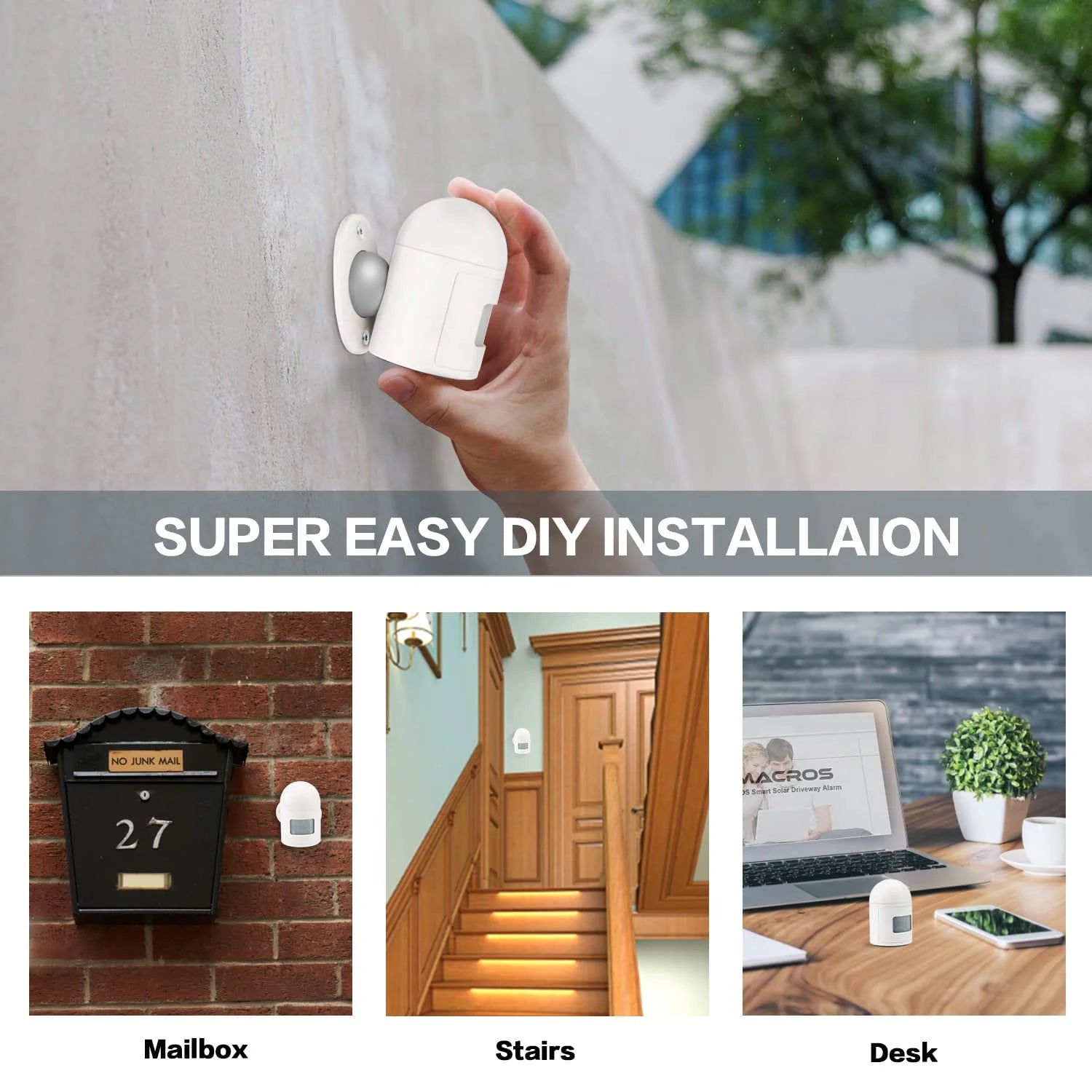 Emacros, 500 FT Range Security Household Sensors & Alarms 2 Count