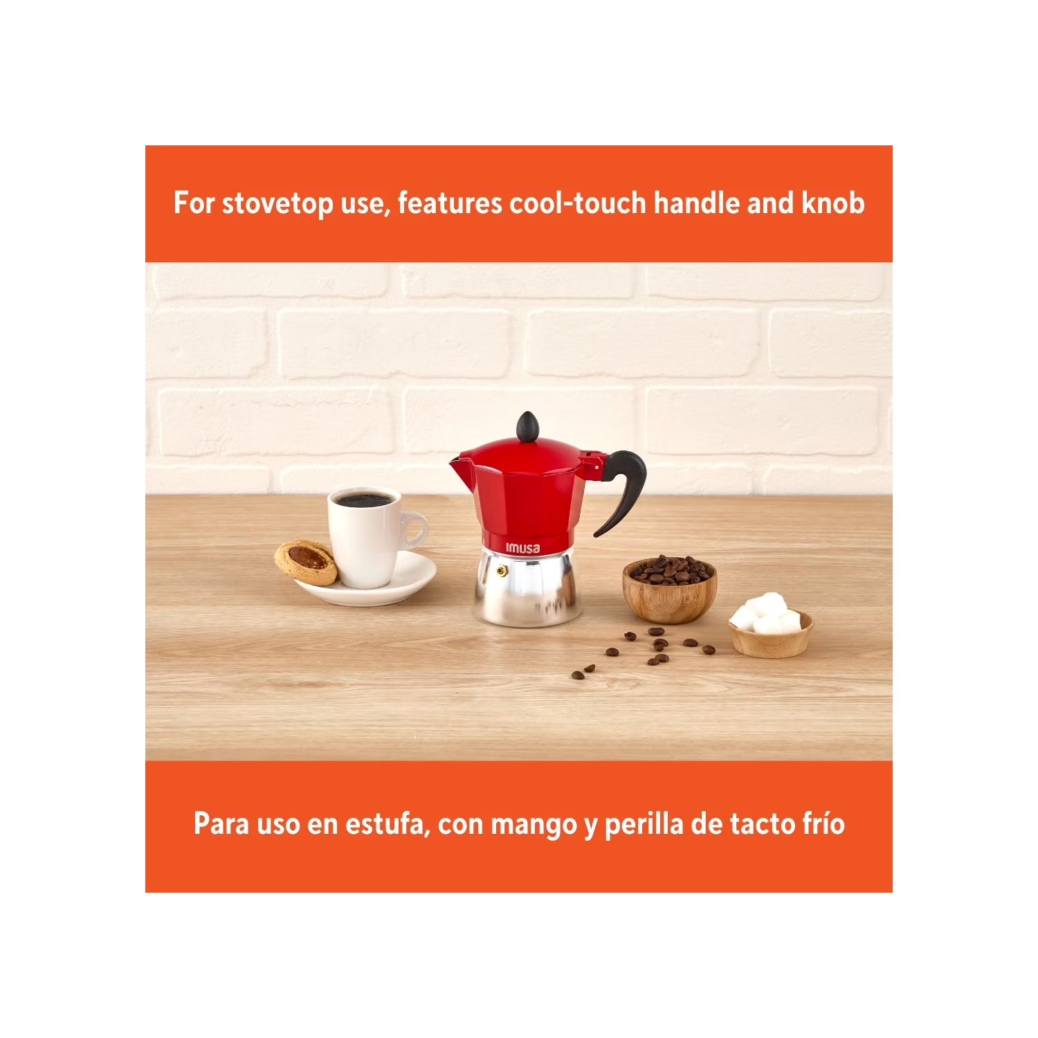IMUSA 3Cup Cast Aluminum Stovetop Coffeemaker with Red Top
