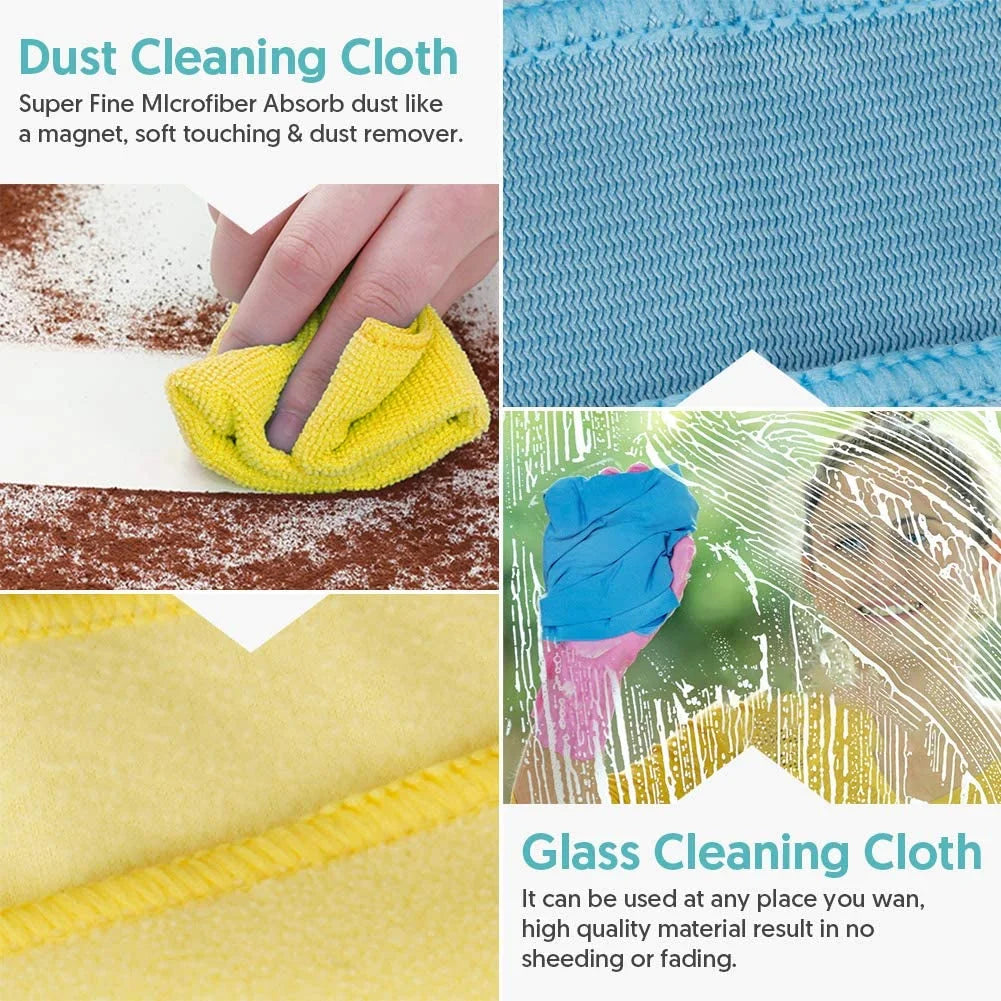 SUGARDAY 10 Pack Microfiber Cleaning Cloths Reusable Rags for Glass Kitchen Cleaning Washable Dish Cloth