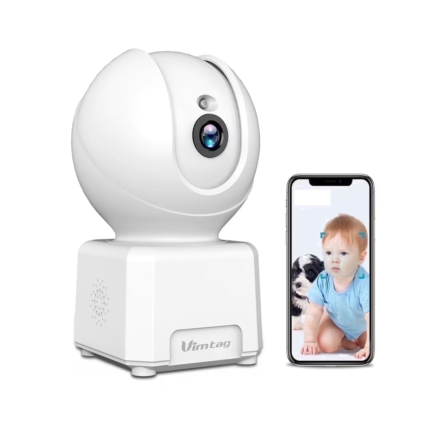 Vimtag 2.5K 5G/2.4Ghz Wifi Pet/Dog/Cat Camera with Phone App, 360° Pan/Tilt Indoor Security Cameras for Home Security, Night Vision, Motion Tracking, 2-Way Audio, Cloud & SD Card Storag, Wired