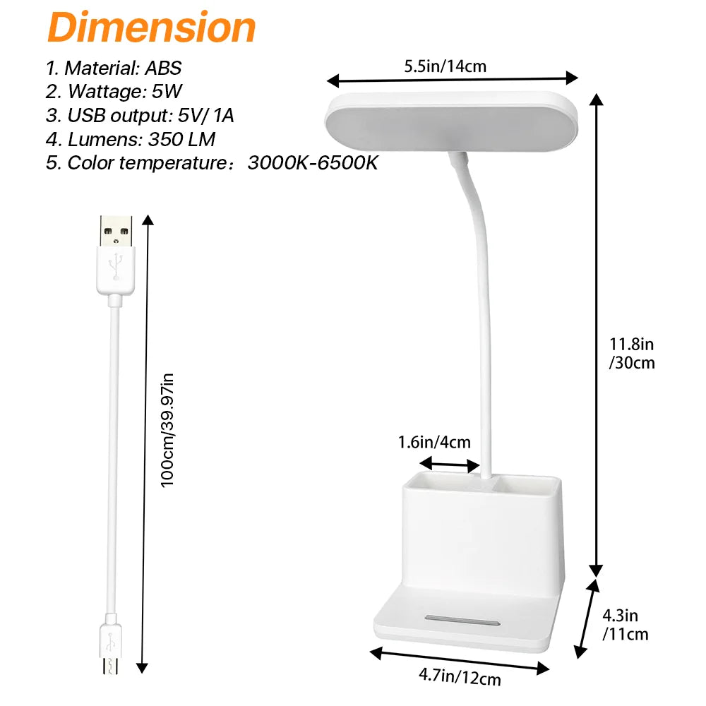 SUPTREE Led Desk Lamp with Pen and Phone Hold for an Office in Home - 3 Modes Dimable LED Table Lamp with USB Port