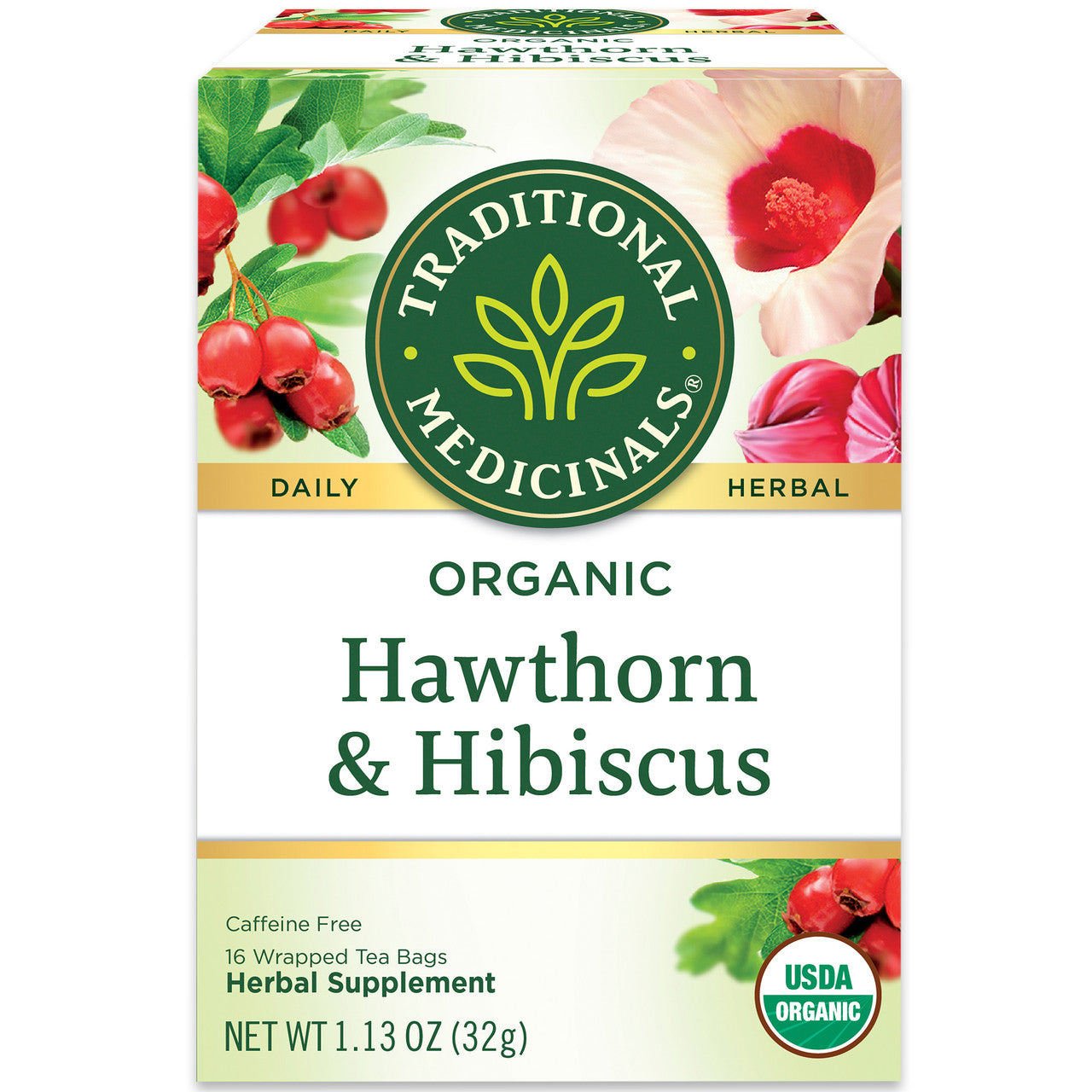Traditional Medicinals Organic Hawthorn & Hibiscus Tea – Heart Health Herbal Blend (6x16 Bags)
