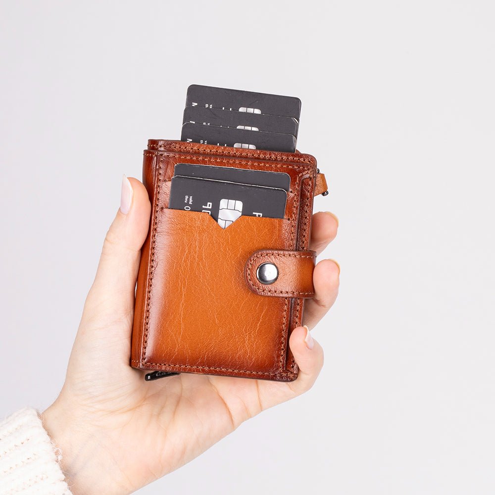 Andalusia Genuine Leather Pop-Up Cardholder with RFID Protection – Slim Wallet for Men & Women