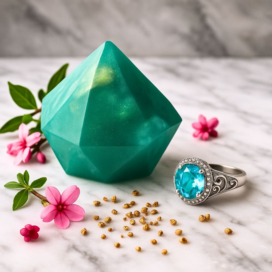 Aquamarine Birthstone Soap with Surprise Silver Ring Gift for March Birthdays