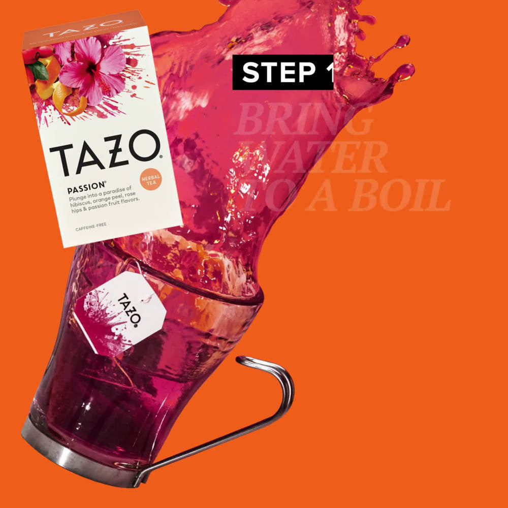 Tazo Passion Herbal Tea – Caffeine-Free Hibiscus & Fruit Blend (6x20 Bags)