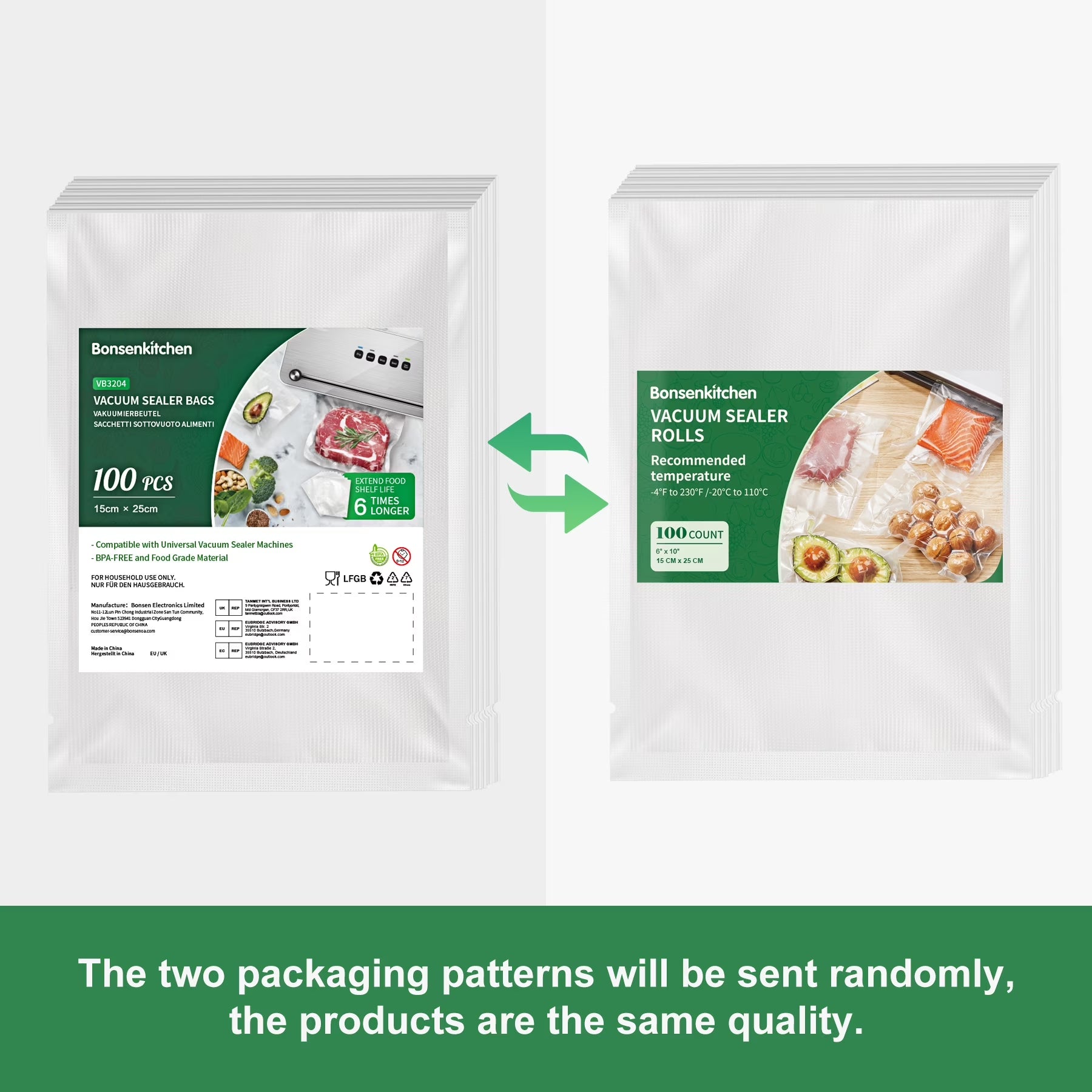 Bonsenkitchen Vacuum Sealer Bags, BPA Free Freezer Bags, 6" X 10" X 100 Count