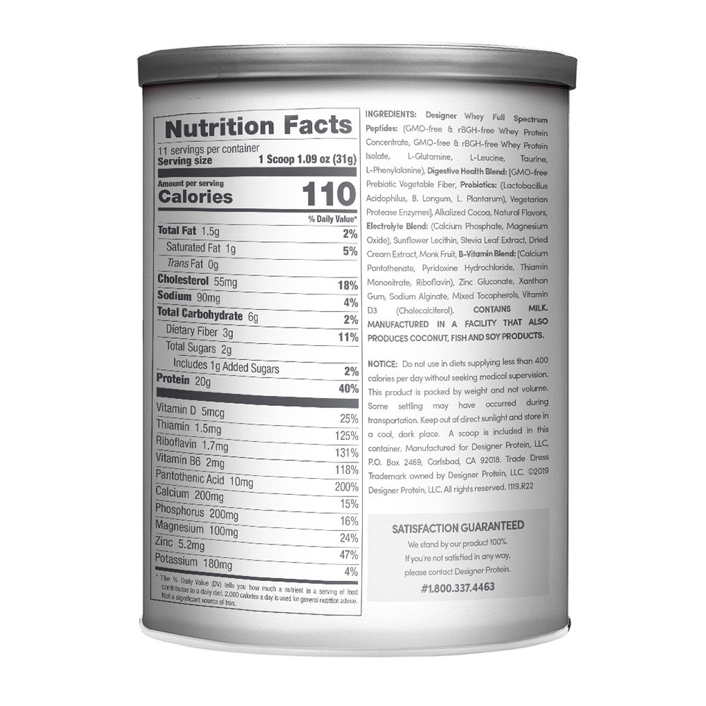 Designer Whey Gourmet Chocolate Protein Powder (1×12 oz) | 20g Protein, Low Carb, Gluten-Free