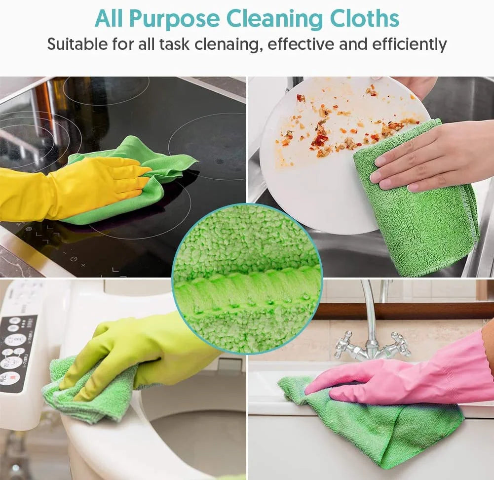 SUGARDAY 10 Pack Microfiber Cleaning Cloths Reusable Rags for Glass Kitchen Cleaning Washable Dish Cloth