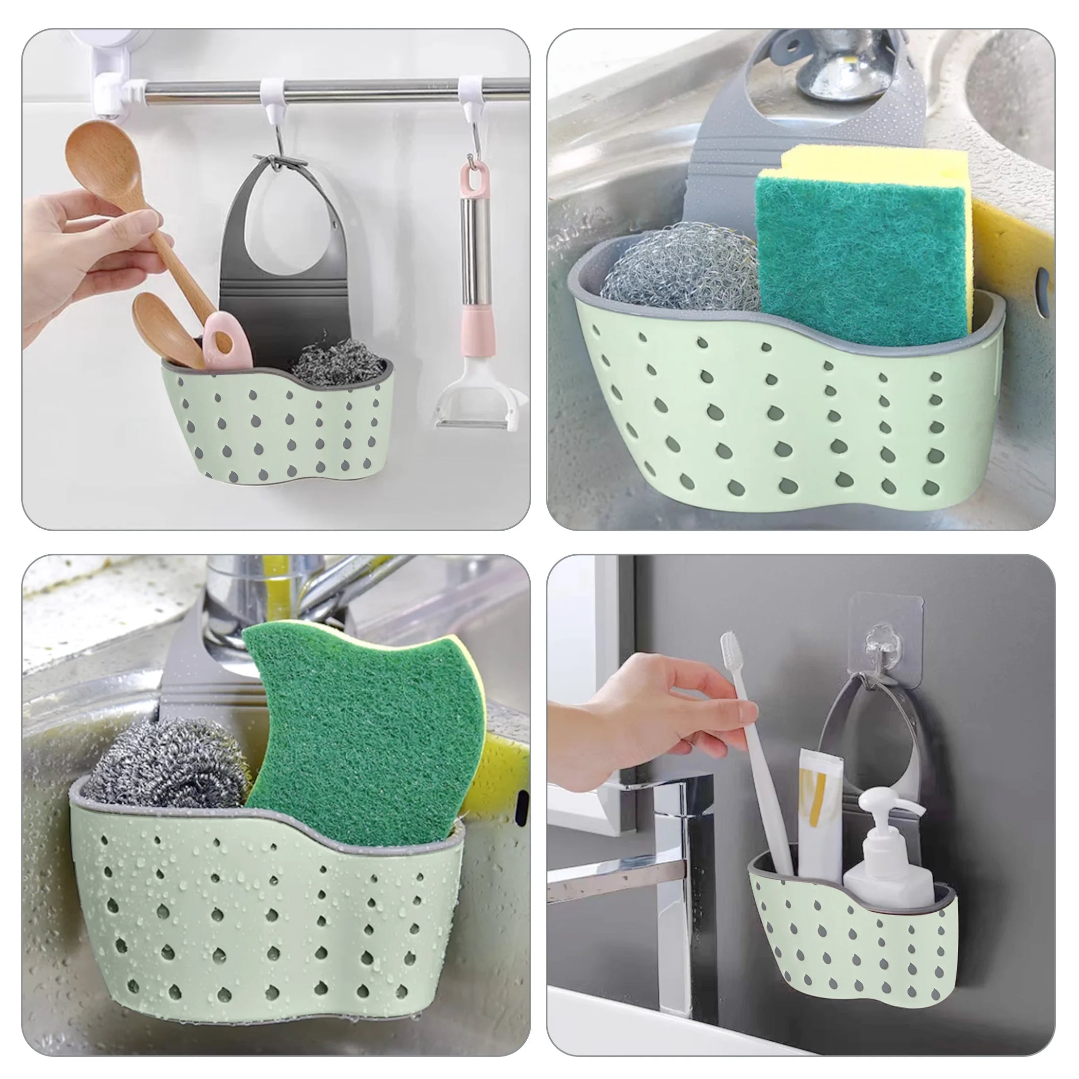 Eeekit Kitchen Hanging Sponge Holder, Adjustable Sink Caddy Organizer Liquid Drainer Brush Rack For Scrubber Dish Brush