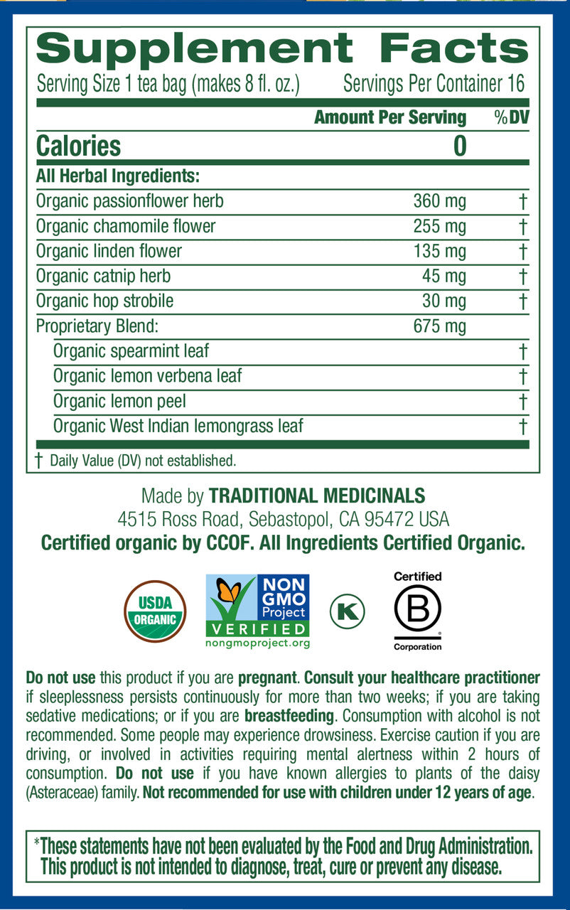 Traditional Medicinals Organic Nighty Night Tea – Sleep & Relaxation Herbal Tea (6x16 Bags)
