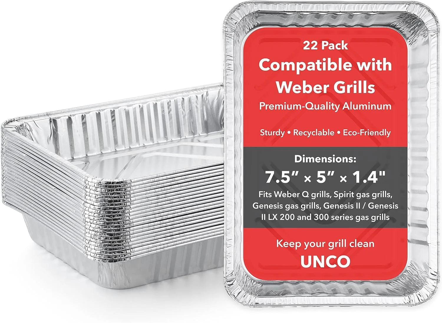 UNCO- Grill Drip Pans Aluminum, 7.5 X 5, 22Pcs, Drip Pan Liners, Grease Pan Liner, Grill Drip Pans for Outdoor Grill, Grill Grease Pan Liners, Grill Drip Pan, Aluminum Drip Pans, Drip Pan for Grill