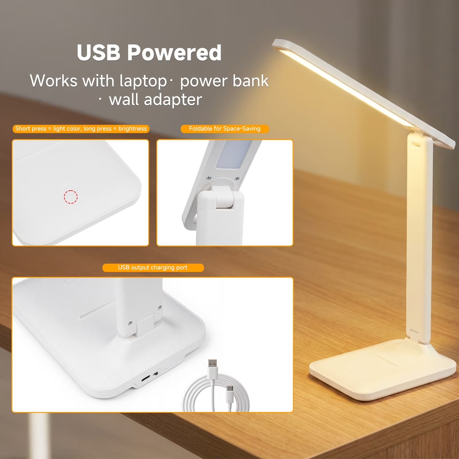 NOYAFA LED Desk Lamp, 3 Lighting Modes Dimmable, Eye-Caring with USB Port, for Home Office Study