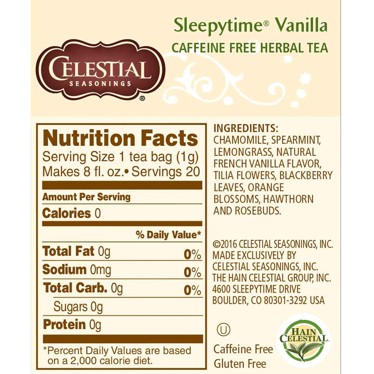 Celestial Seasonings Sleepytime Vanilla Herbal Tea – Chamomile & Soothing Blend (6x20 Bags)