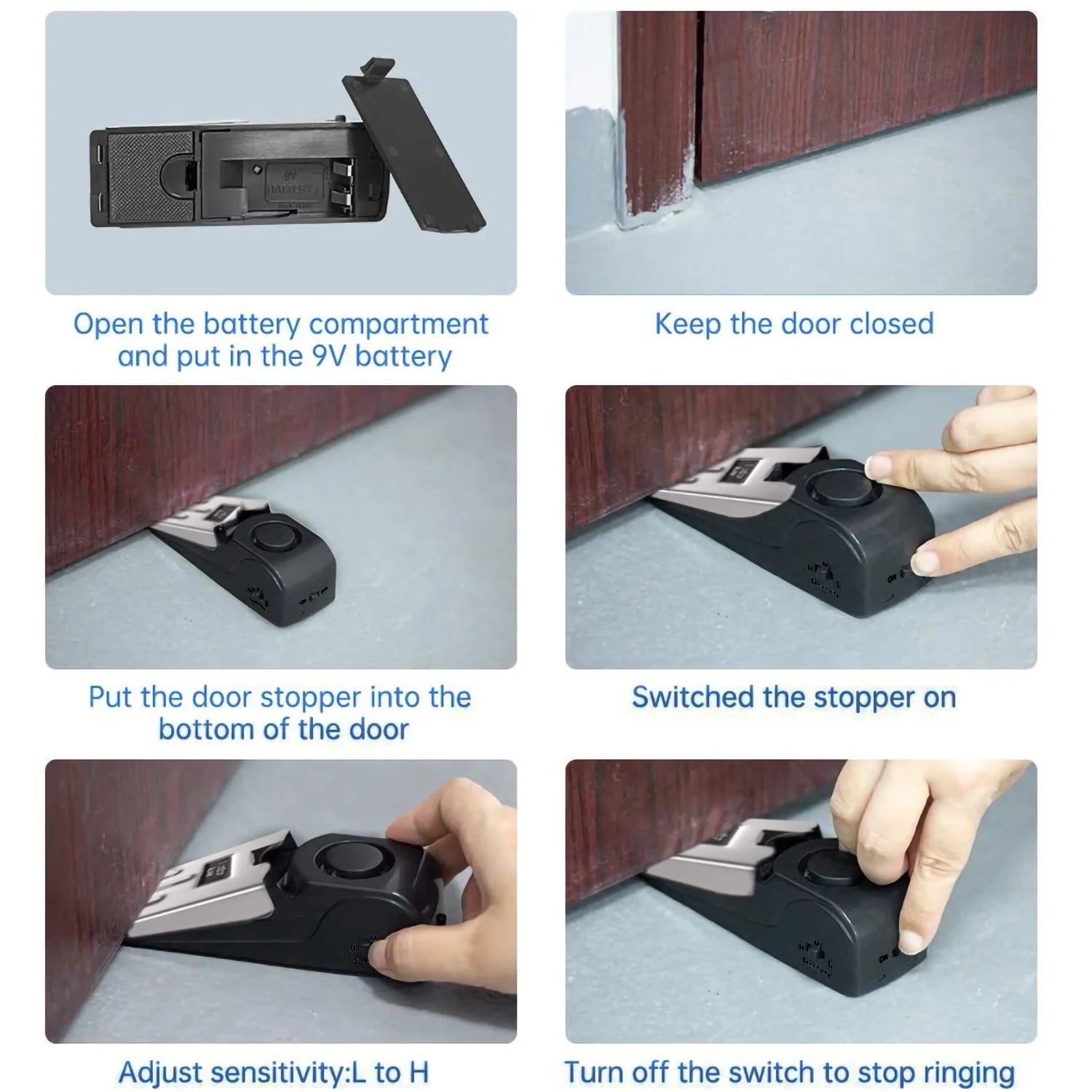 Syenll Door Stop Alarm, 2 Pack Door Stopper with 120DB Security Alarm, Door Security Devices for Home Travel, Black