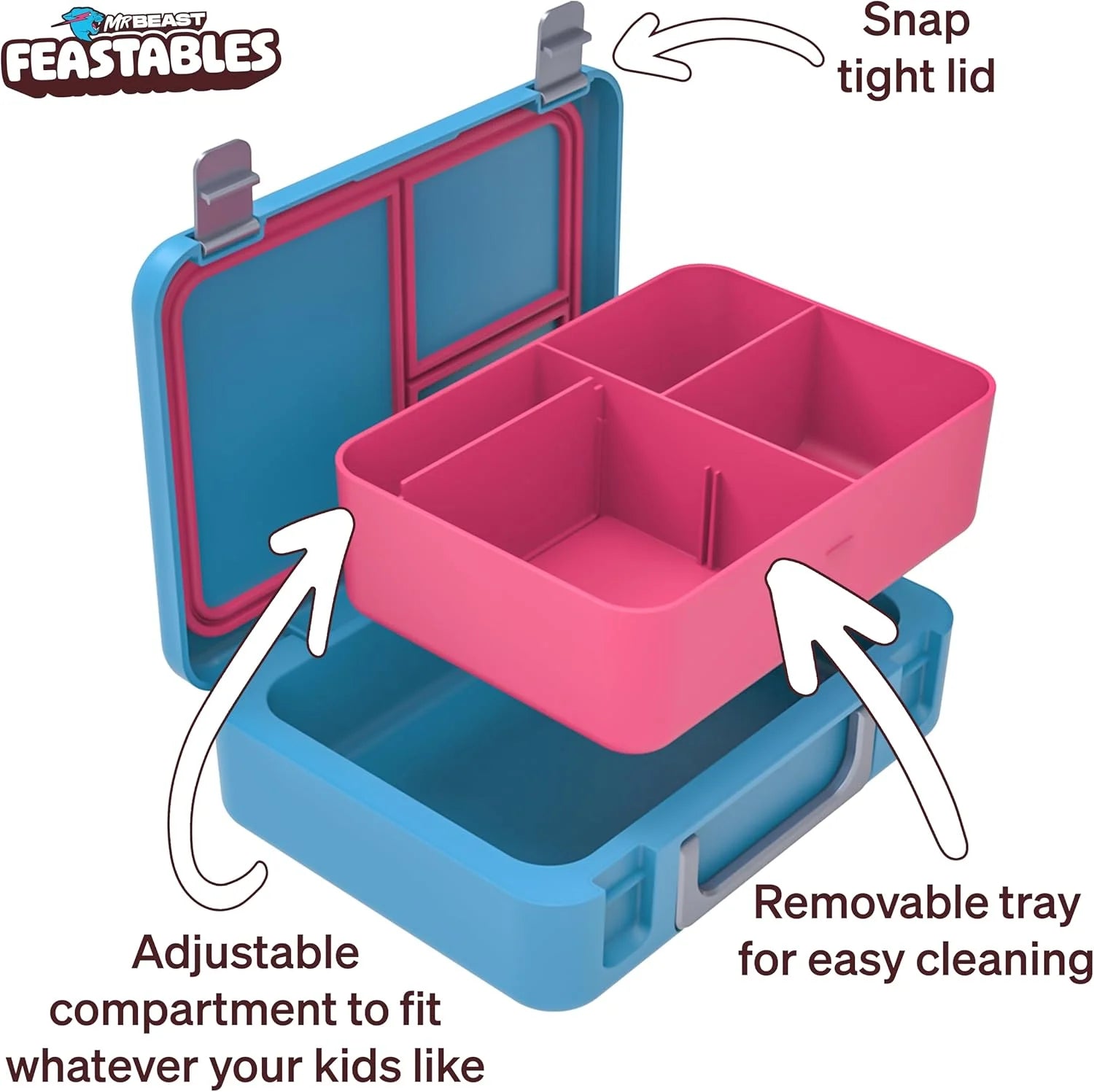 Mrbeast Feastables World'S Coolest Collectible Lunch Box, Bpa-Free, Blue/Pink