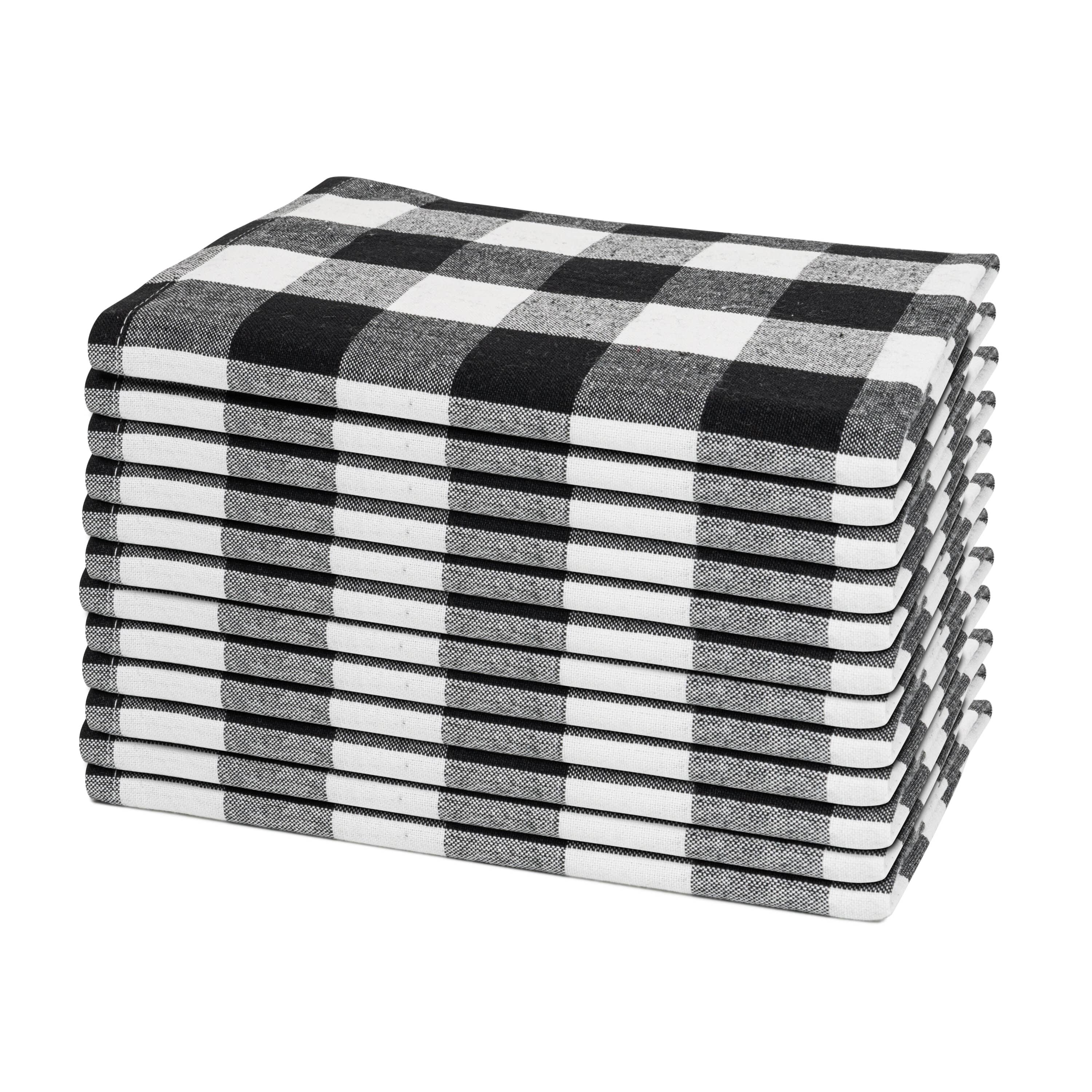12-Pack Large Plaid Cotton Dinner Napkins - 100% Cotton, Hemmed Edges, 20"x20" for Elegant Table Settings