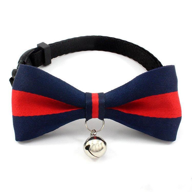 British Style Monochrome Adjustable Nylon Cat Collar with Bell and Bow Tie