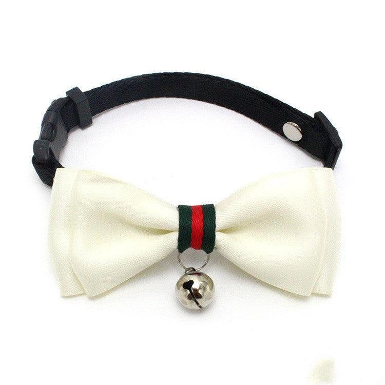 British Style Monochrome Adjustable Nylon Cat Collar with Bell and Bow Tie