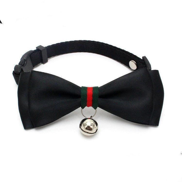 British Style Monochrome Adjustable Nylon Cat Collar with Bell and Bow Tie