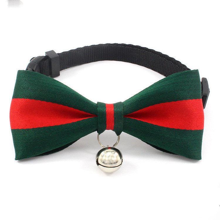 British Style Monochrome Adjustable Nylon Cat Collar with Bell and Bow Tie