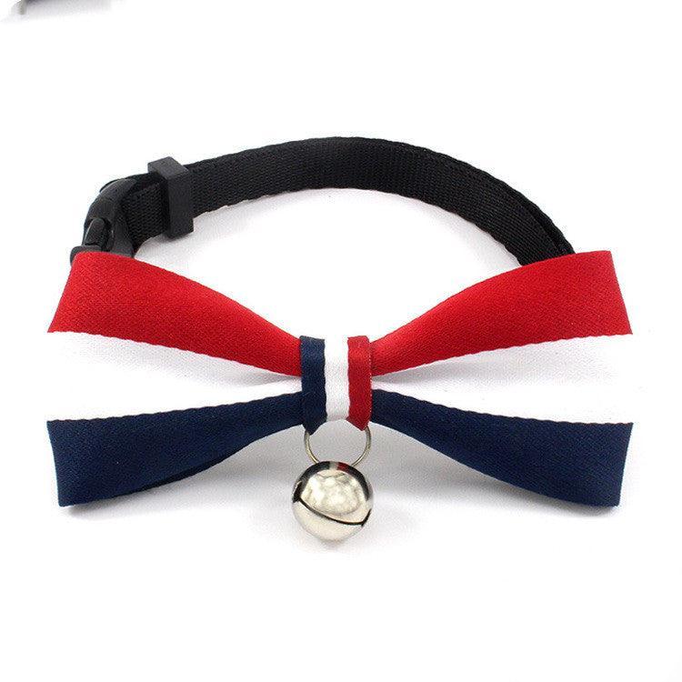 British Style Monochrome Adjustable Nylon Cat Collar with Bell and Bow Tie