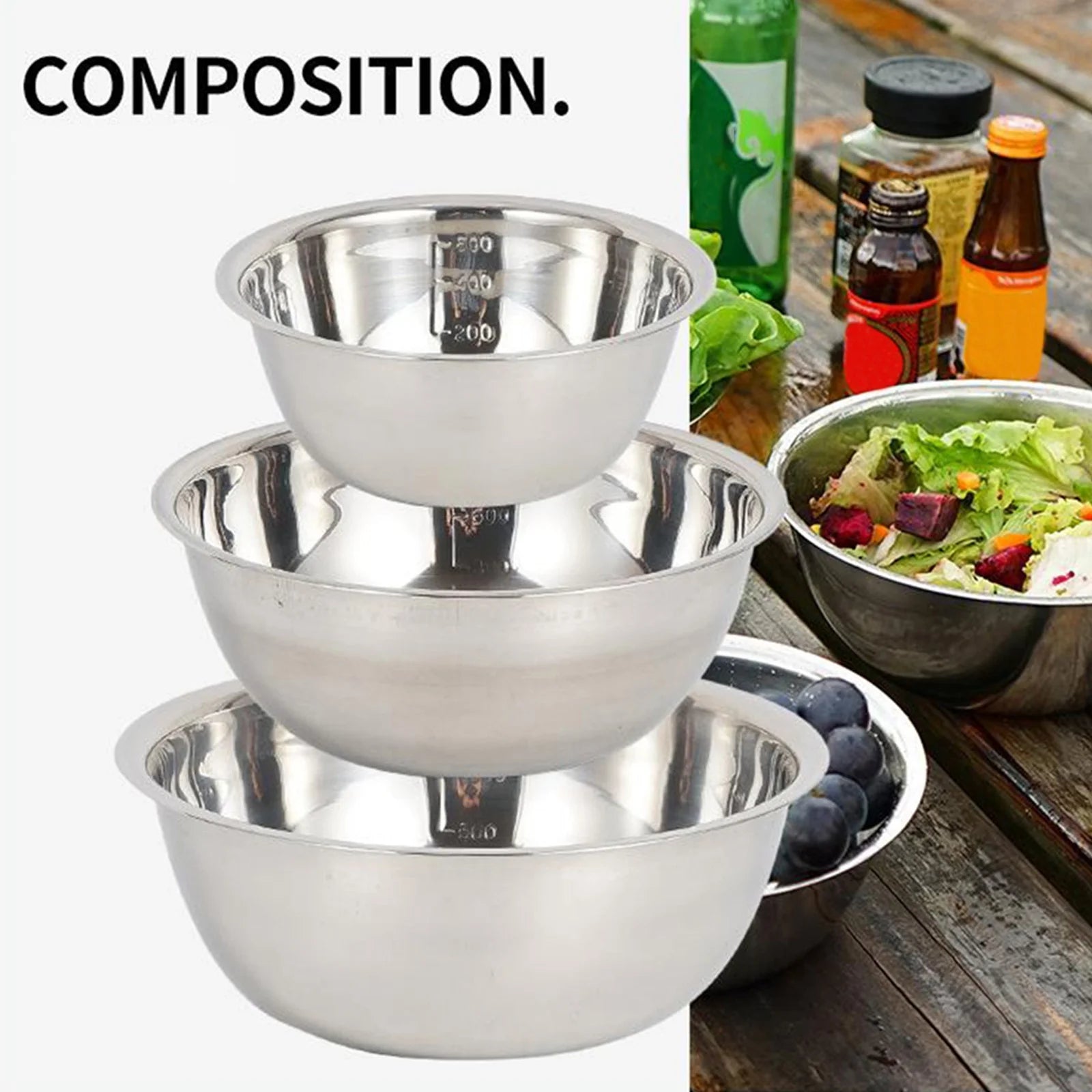 Stainless Steel Mixing Bowl Set Metal Nesting Bowls Space Saving Storage