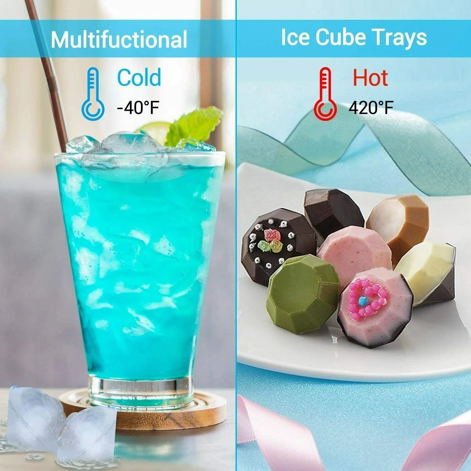 N1- Silicone 3D Diamond ICE Cube Tray Maker Mold Whiskey Cocktails (3 Pack), New