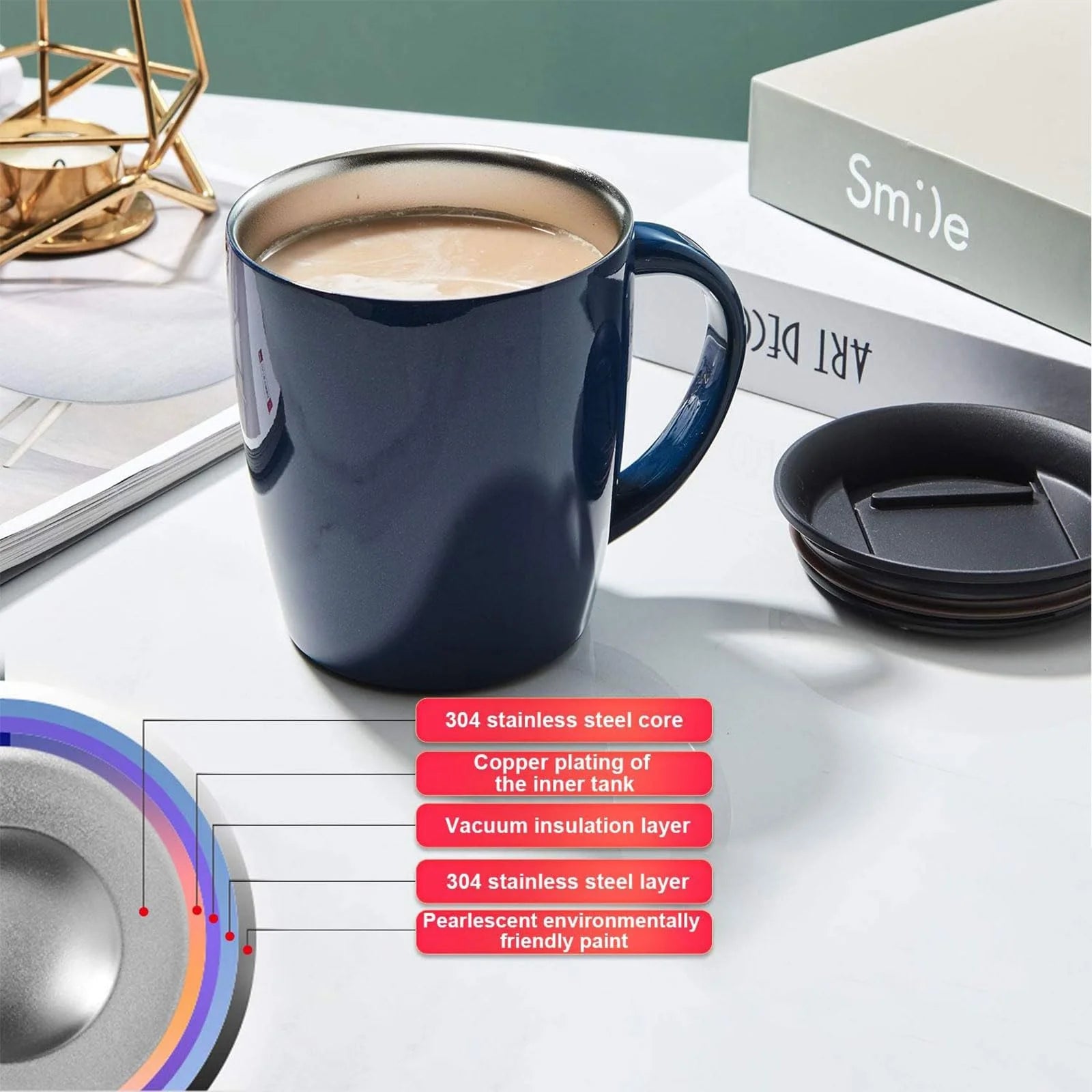 PARACITY 12Oz Insulated Coffee Mug Stainless Steel Coffee Mug with Lid Handle Double Wall Vacuum Travel Mug