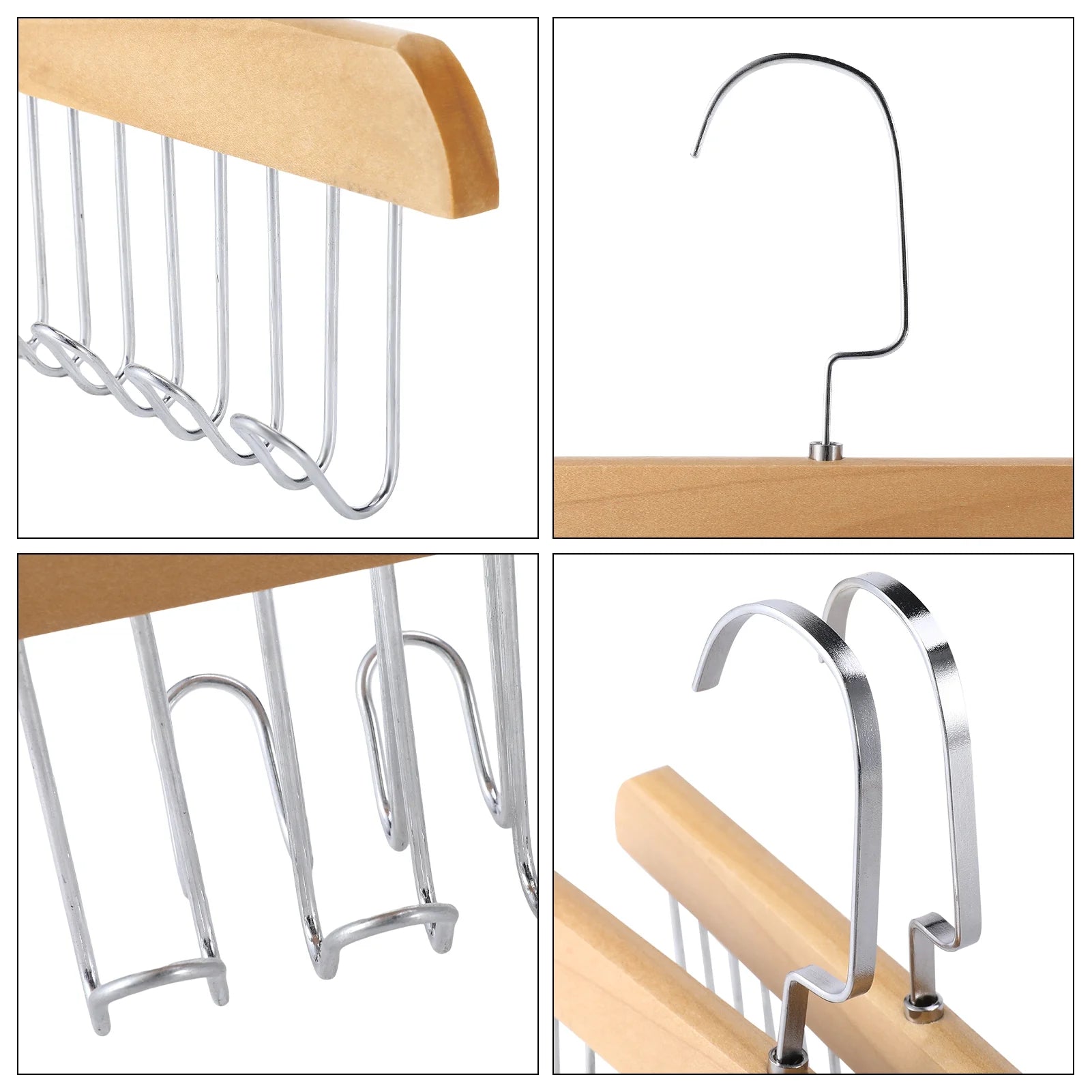 Topekada 3 Pack Belt and Bra Hangers with Hooks,Space Saving Bra Hangers for Closet and Laundry,360 Degree Rotating Wooden Tie Hanger with 8 Hooks for Tank Top,Jeans,Scarf(Nature)